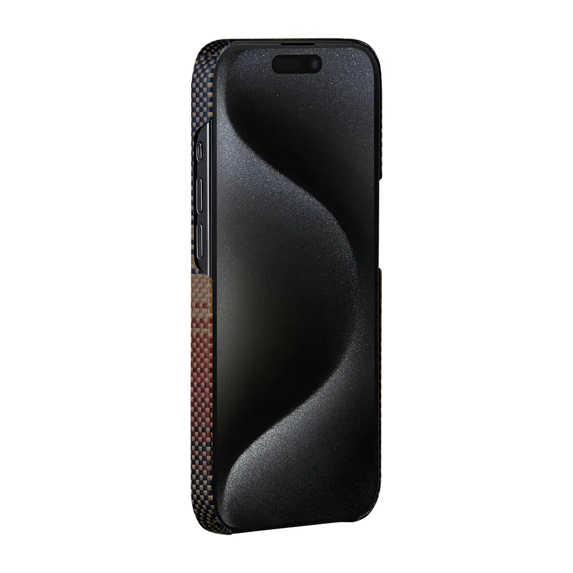 Apple iPhone 15 Pro Max Kılıf M-safe Şarj Özellikli Aramid Karbon Fiber Pitaka Tactile Woven Sunset-Moonrise Serisi Sunset Kapak