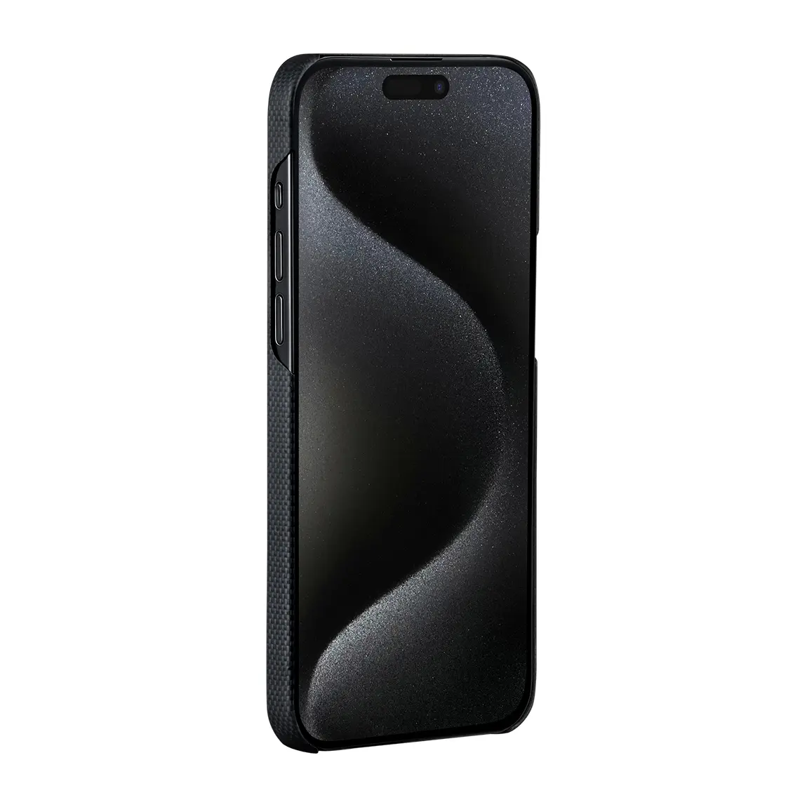 Apple iPhone 15 Pro Max Kılıf M-safe Şarj Özellikli Aramid Karbon Fiber Pitaka Tactile Woven Break The Line Kapak