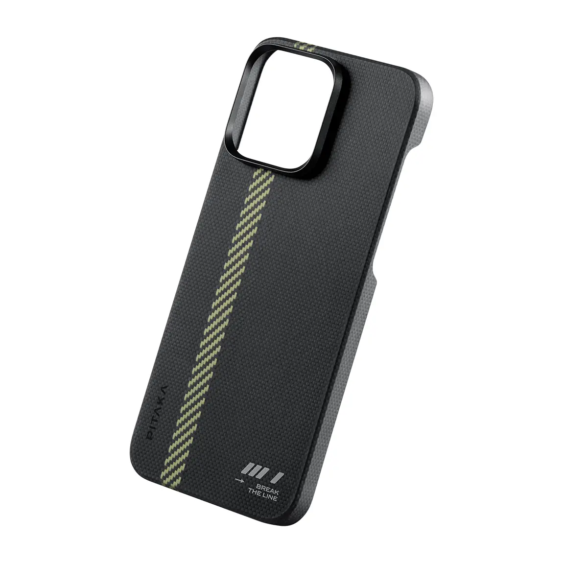 Apple iPhone 15 Pro Max Kılıf M-safe Şarj Özellikli Aramid Karbon Fiber Pitaka Tactile Woven Break The Line Kapak