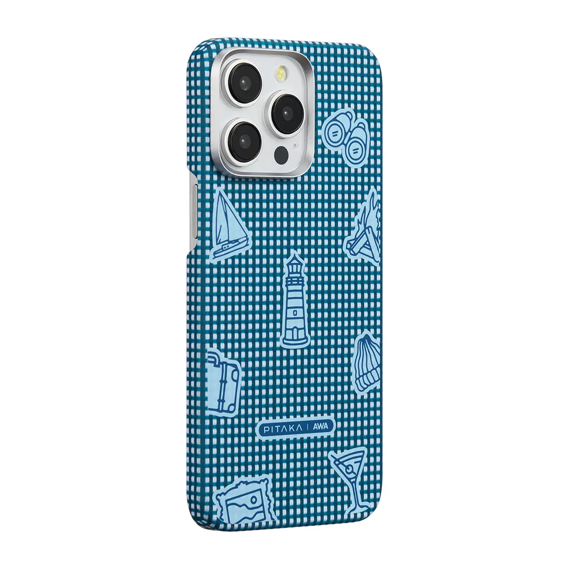 Apple iPhone 15 Pro Max Kılıf M-safe Şarj Özellikli Awa Tasarımlı 1500D Aramid Karbon Fiber Pitaka Ultra-Slim Classic Serisi Ocean Kapak