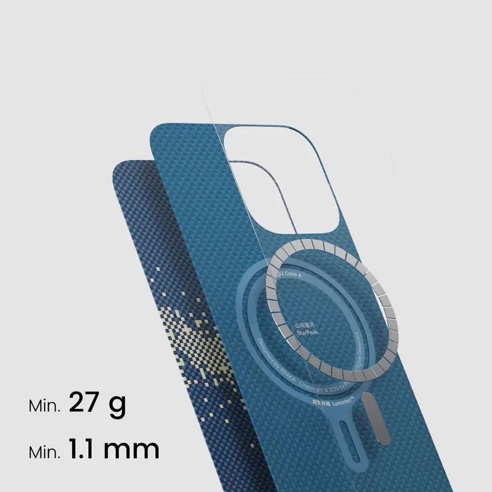 Apple iPhone 15 Pro Max Kılıf M-safe Şarj Özellikli Lumintex Teknolojili Fosforlu Özellikli Aramid Karbon Fiber Pitaka Tactile Woven Starpeak Serisi Milky Way Galaxy Kapak