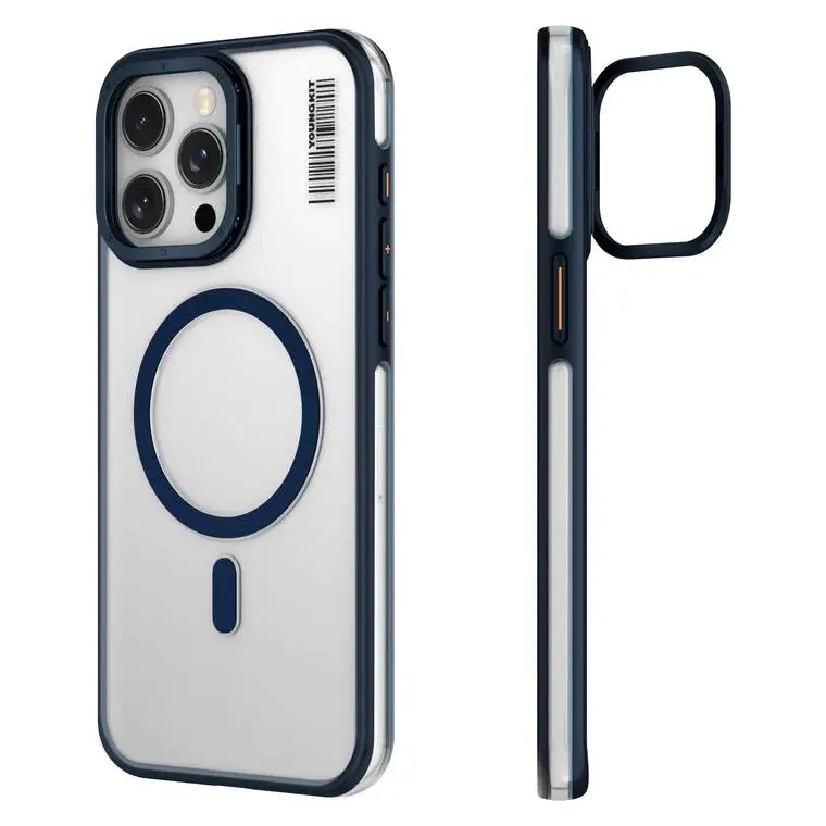 Apple iPhone 15 Pro Max Kılıf M-safe Şarj Özellikli Sararma Önleyici Youngkit Crystal Grid Kapak