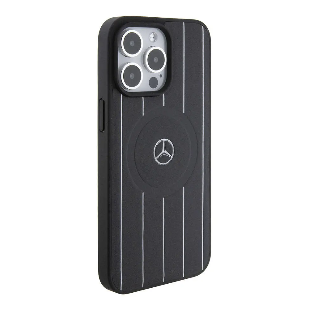 iPhone 15 Pro Max MagSafe Uyumlu Deri Kılıf - Mercedes Benz Paralel Çizgi