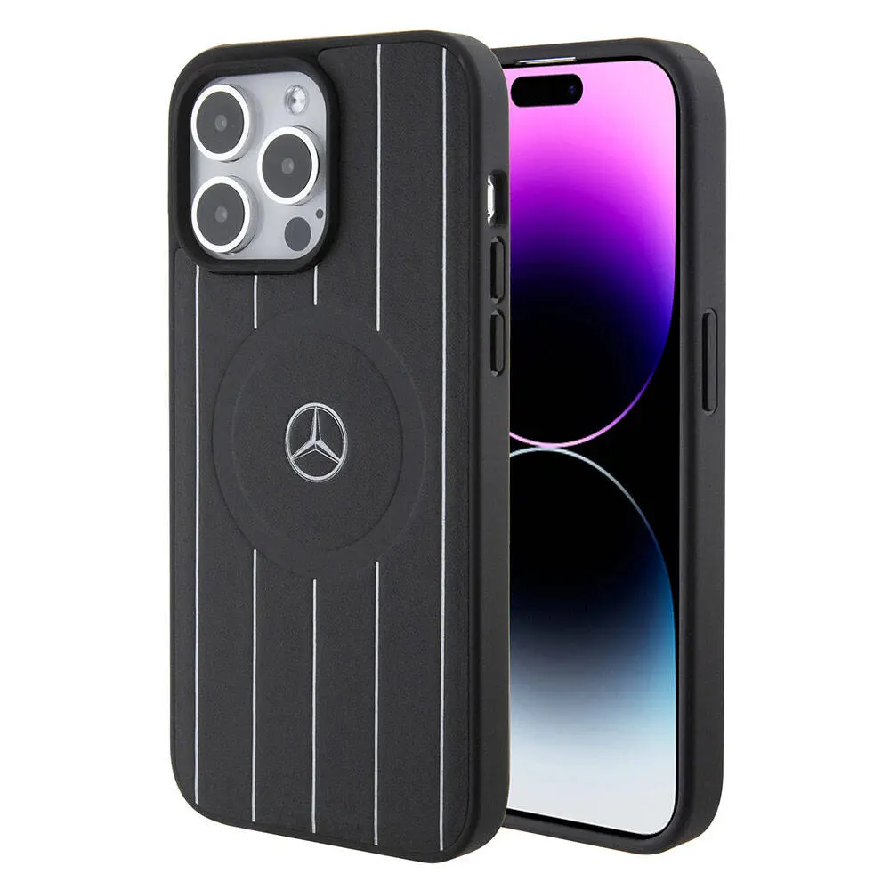 iPhone 15 Pro Max MagSafe Uyumlu Deri Kılıf - Mercedes Benz Paralel Çizgi