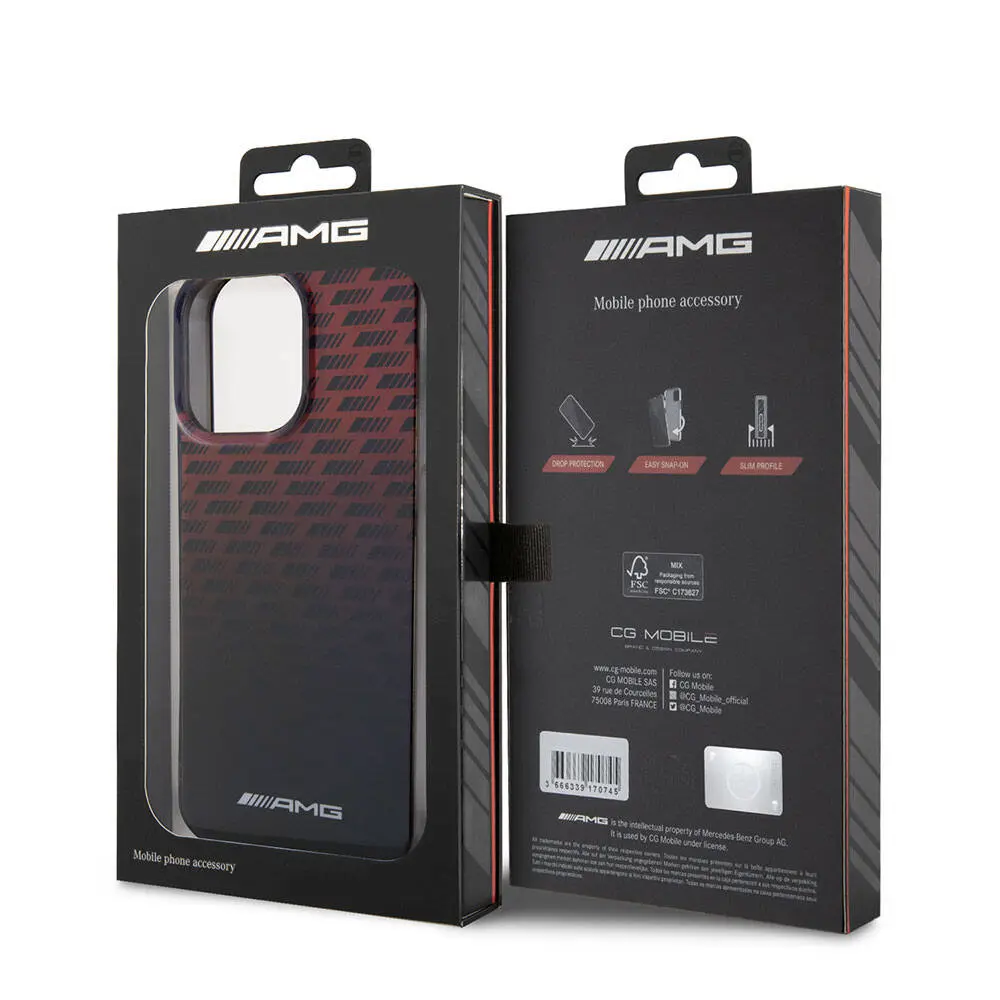 Apple iPhone 15 Pro Max Kılıf AMG Orjinal Lisanslı Çift Katmanlı Küçük Logolu Dörtgen Şerit Desenli Kapak