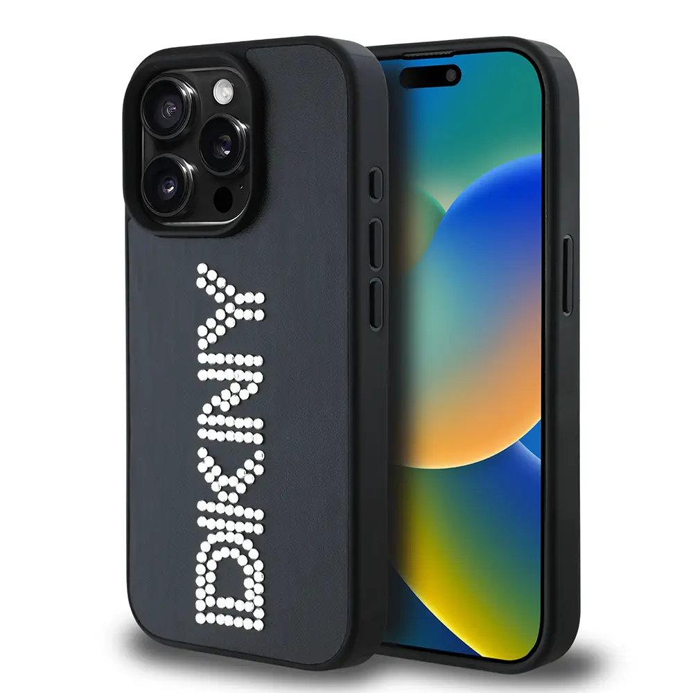 iPhone 15 Pro Max Taşlı Metalik PU Deri Kılıf - DKNY Lisanslı