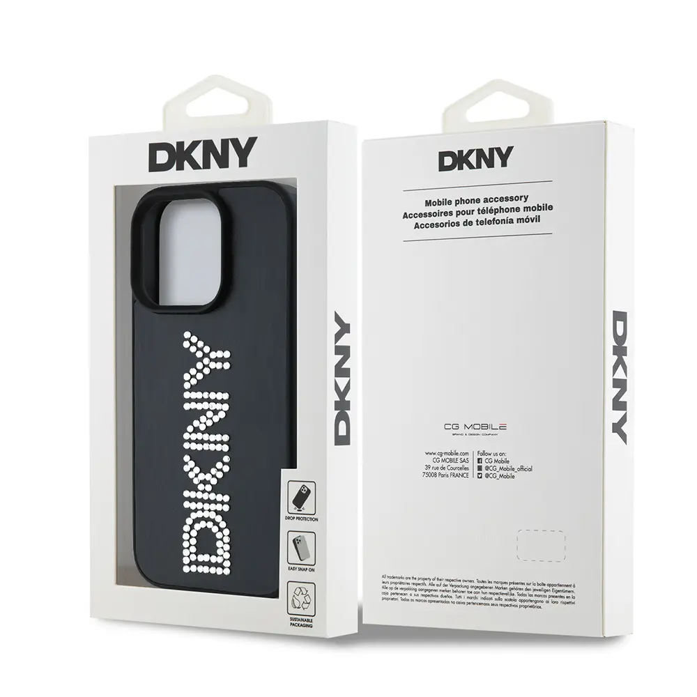 iPhone 15 Pro Max Taşlı Metalik PU Deri Kılıf - DKNY Lisanslı