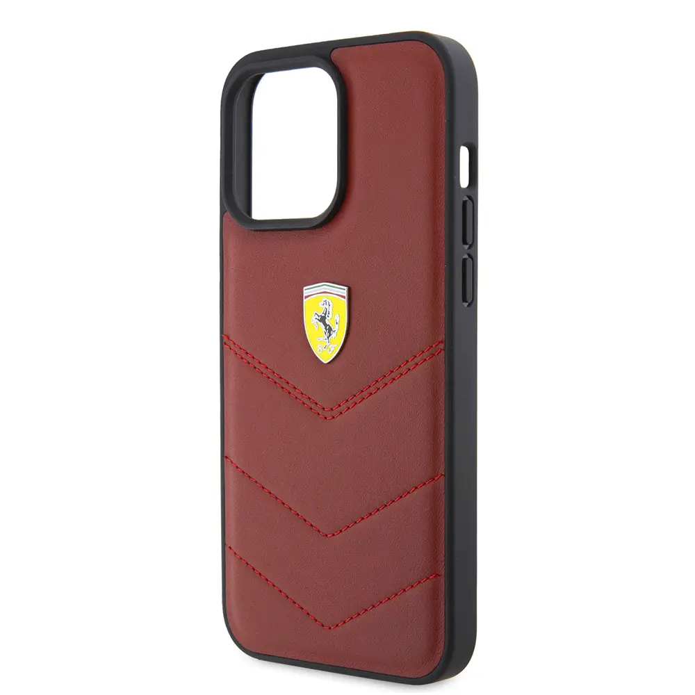 iPhone 15 Pro Max Lisanslı Deri Kılıf, Metal Logo Tasarımlı - Ferrari
