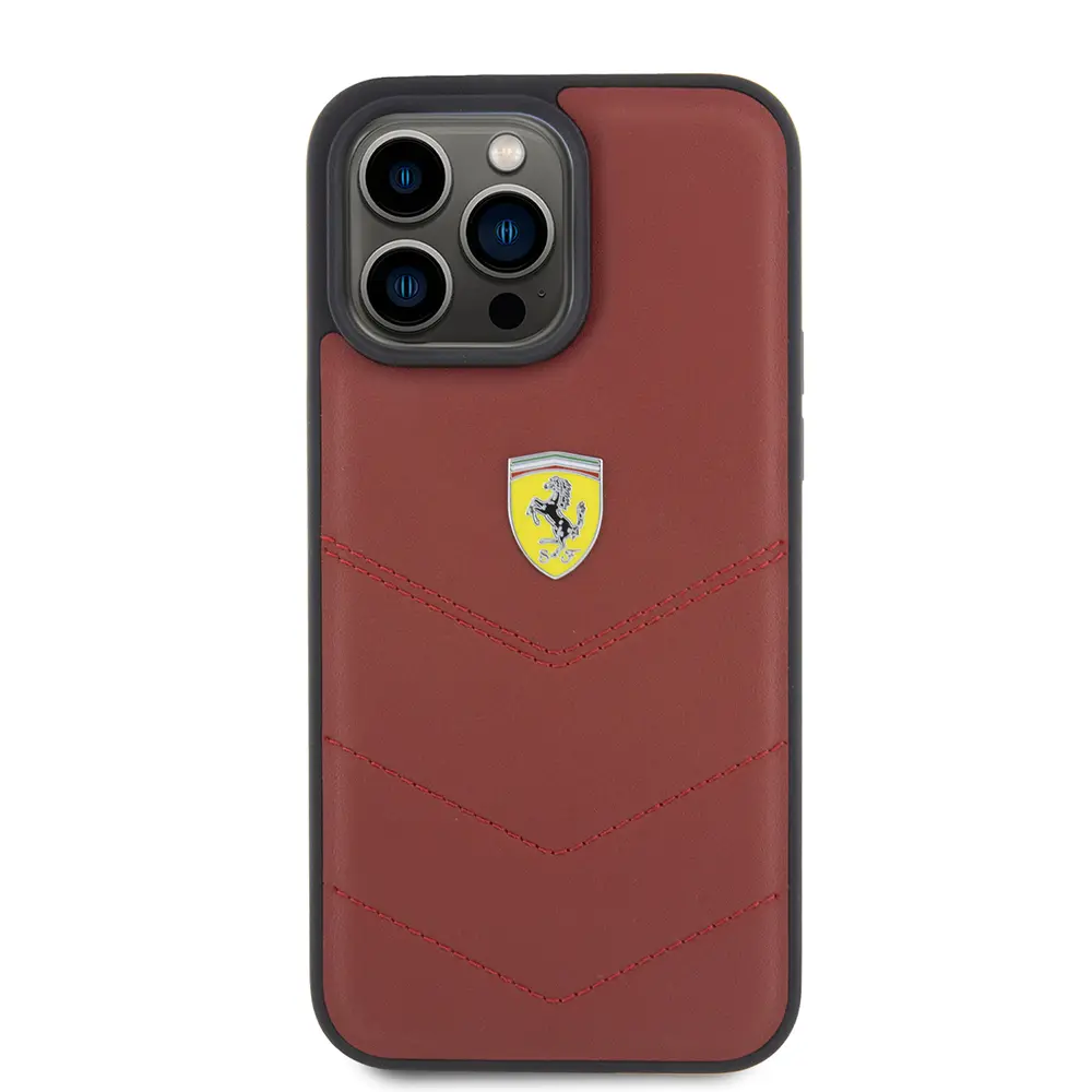 iPhone 15 Pro Max Lisanslı Deri Kılıf, Metal Logo Tasarımlı - Ferrari