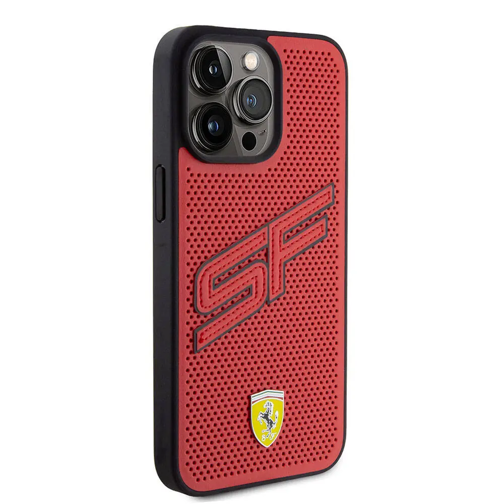 iPhone 15 Pro Max Ferrari Lisanslı PU Delikli Kılıf, Metal Logolu