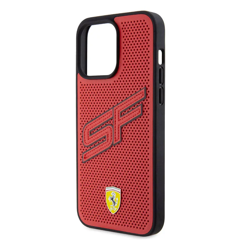 iPhone 15 Pro Max Ferrari Lisanslı PU Delikli Kılıf, Metal Logolu