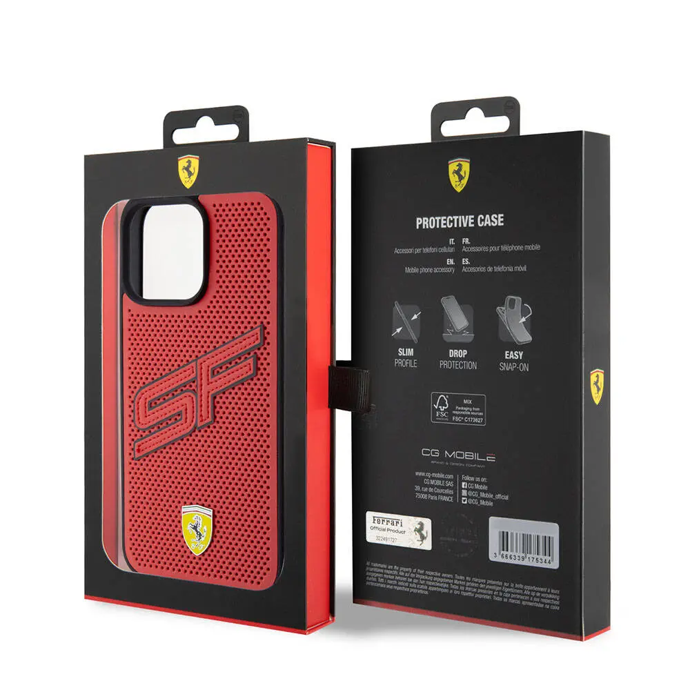 iPhone 15 Pro Max Ferrari Lisanslı PU Delikli Kılıf, Metal Logolu