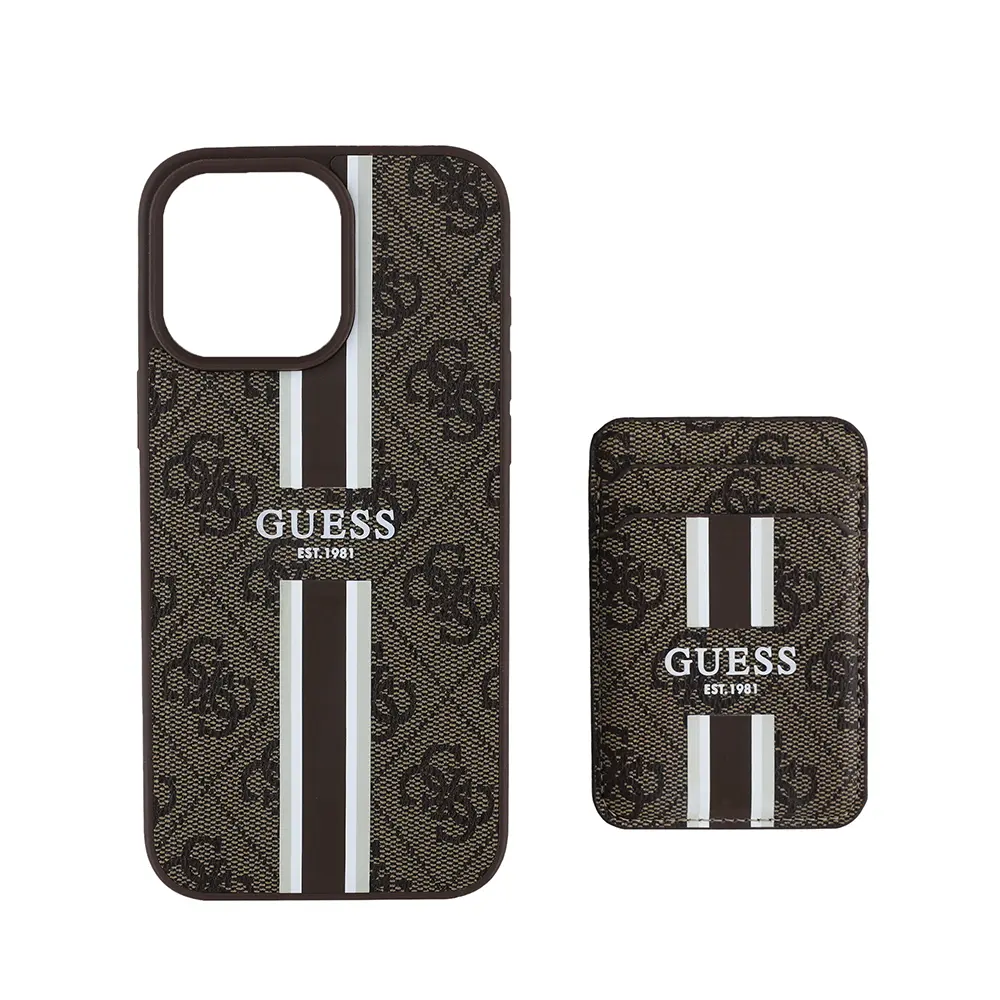 iPhone 15 Pro Max MagSafe Uyumlu Kartlıklı Kılıf - Guess 4G Çizgili