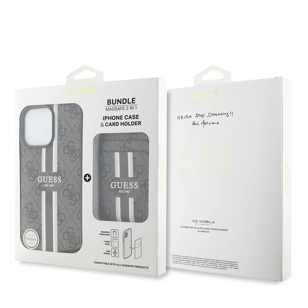 iPhone 15 Pro Max MagSafe Uyumlu Kartlıklı Kılıf - Guess 4G Çizgili
