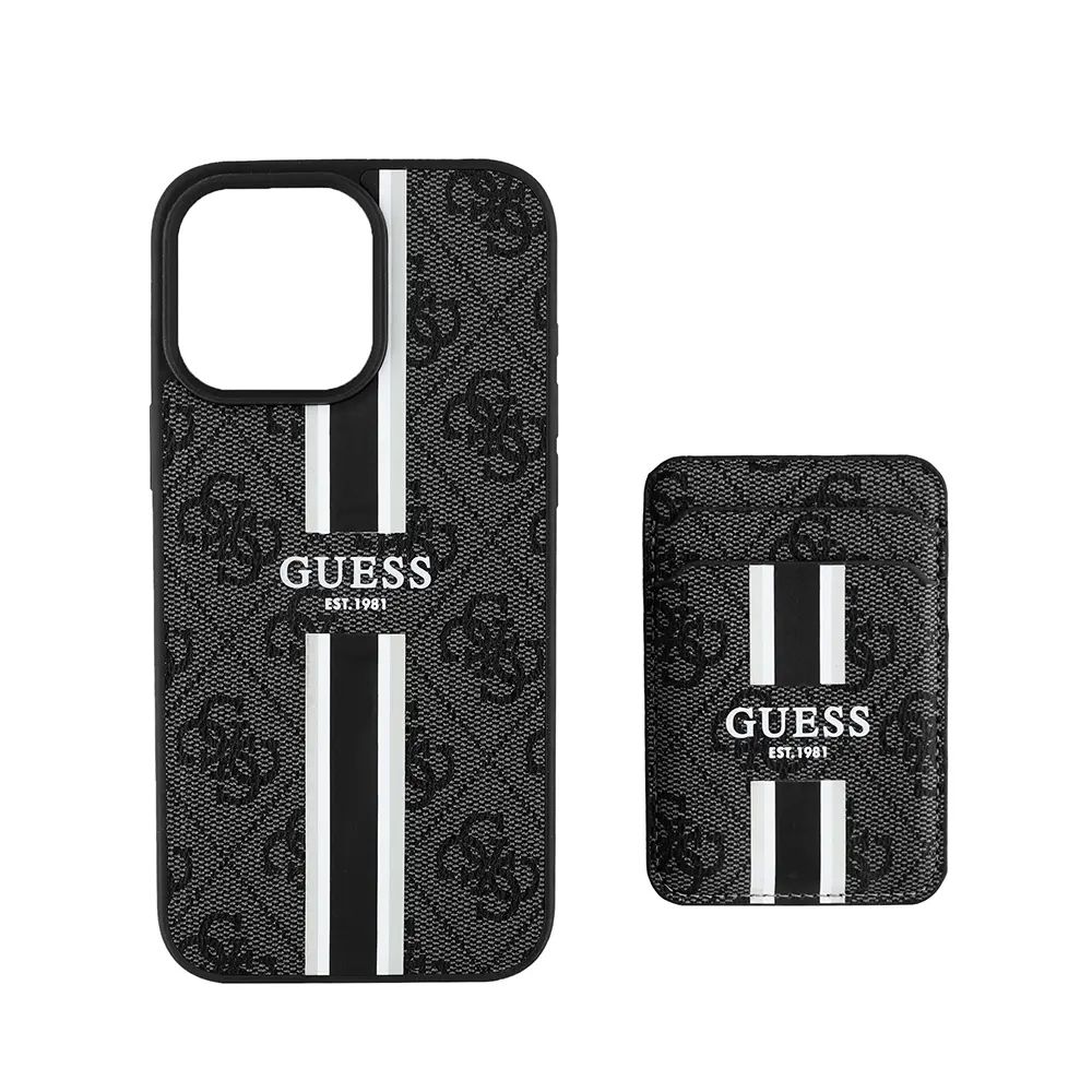 iPhone 15 Pro Max MagSafe Uyumlu Kartlıklı Kılıf - Guess 4G Çizgili