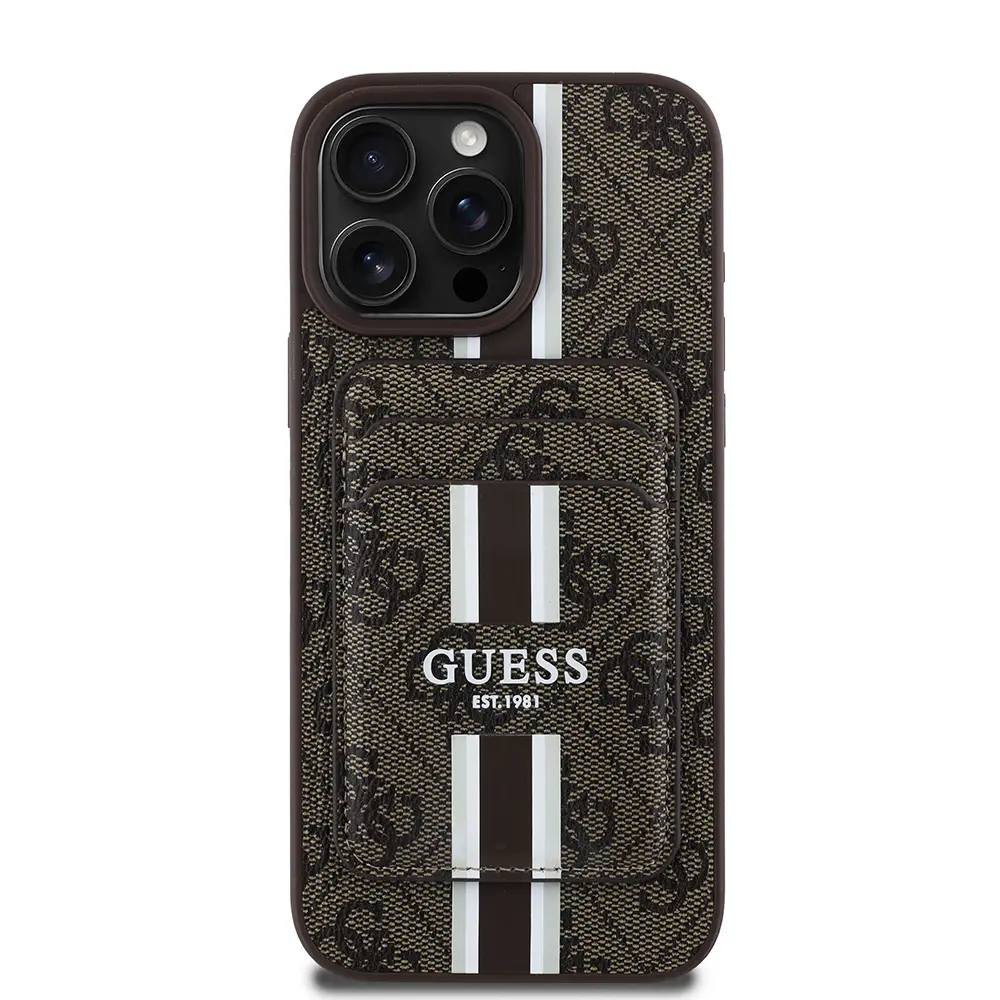 iPhone 15 Pro Max MagSafe Uyumlu Kartlıklı Kılıf - Guess 4G Çizgili