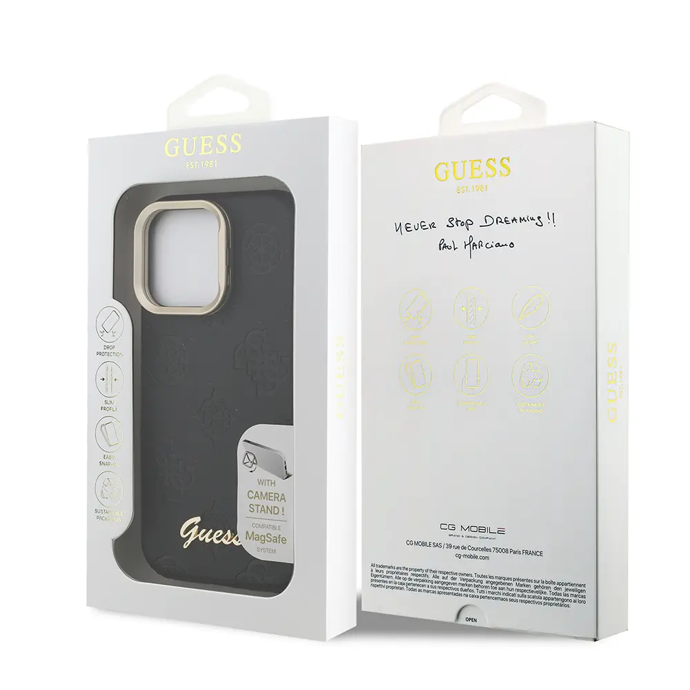 iPhone 15 Pro Max MagSafe Uyumlu Kamera Standlı PU Deri Kılıf - Guess Peony