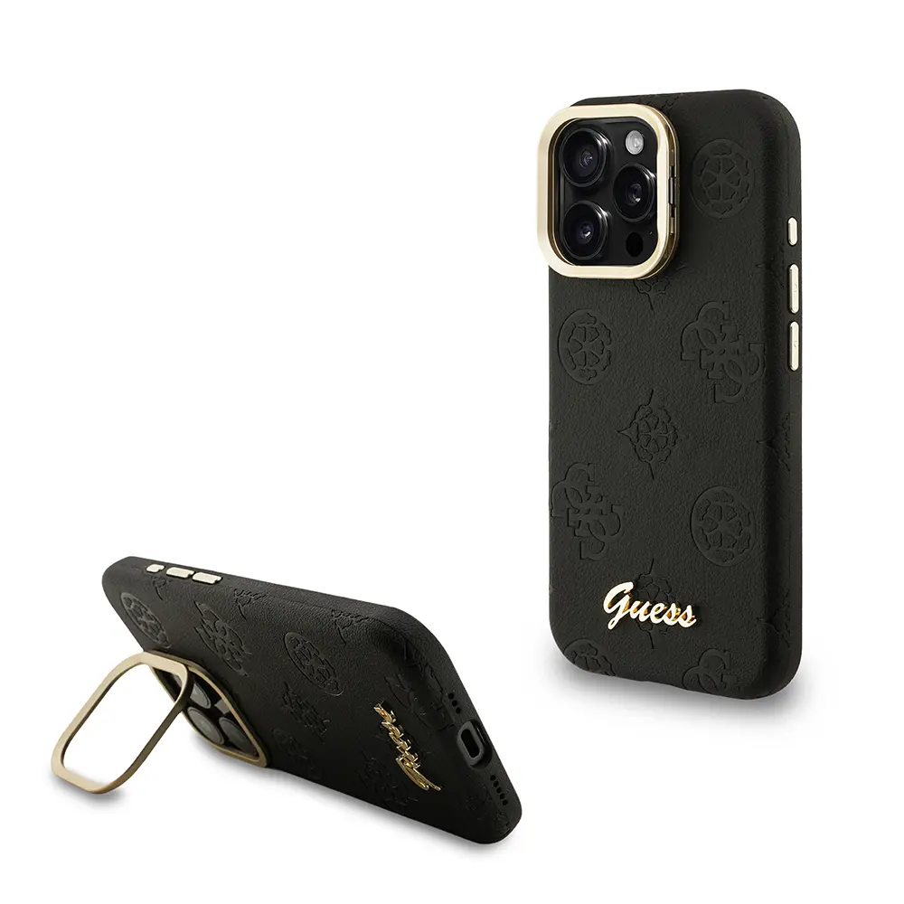 iPhone 15 Pro Max MagSafe Uyumlu Kamera Standlı PU Deri Kılıf - Guess Peony