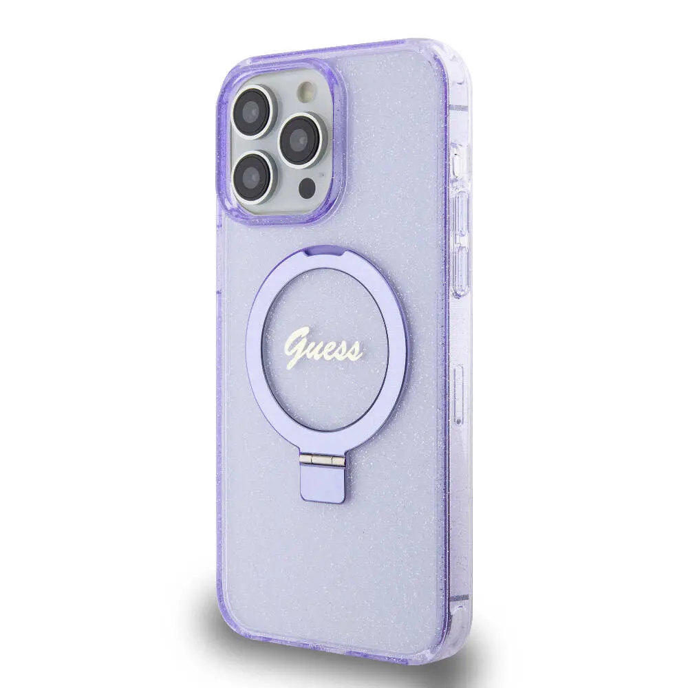 iPhone 15 Pro Max MagSafe Uyumlu Simli Kılıf, Ring Standlı - Guess