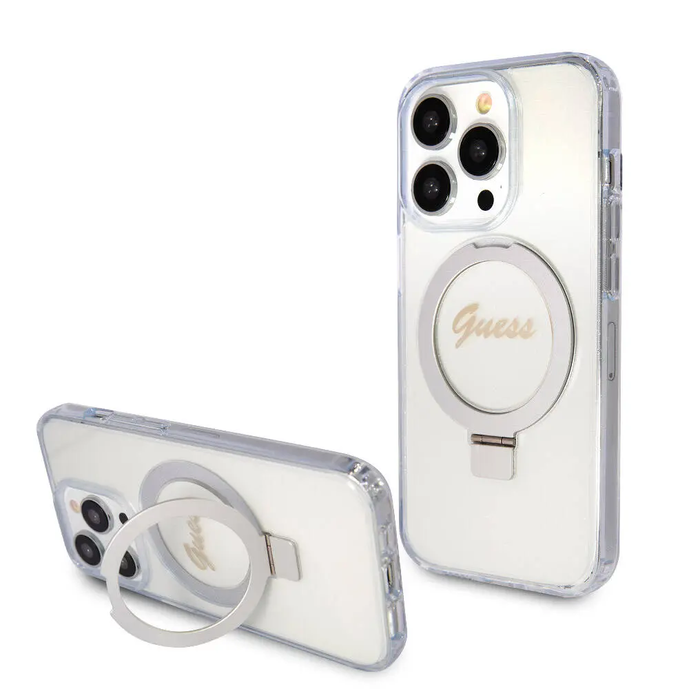 iPhone 15 Pro Max MagSafe Uyumlu Simli Kılıf, Ring Standlı - Guess