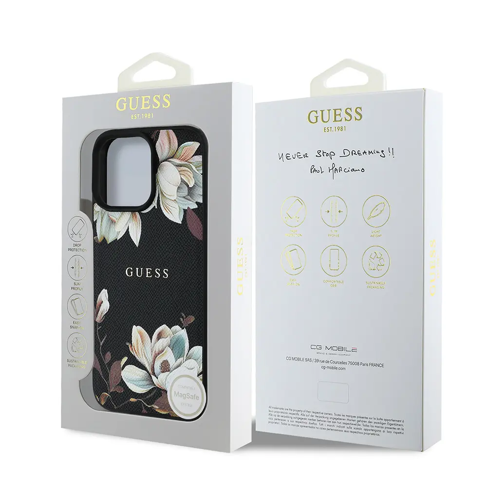 iPhone 15 Pro Max MagSafe Uyumlu Çiçek Tasarımlı Kılıf - Guess Lisanslı