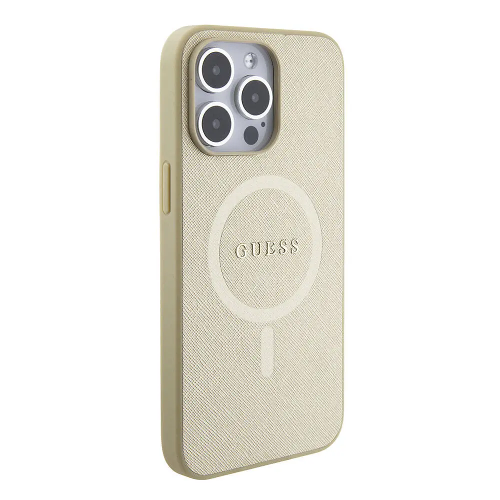 iPhone 15 Pro Max MagSafe Uyumlu Saffiano Kılıf - Guess Yazı Logolu