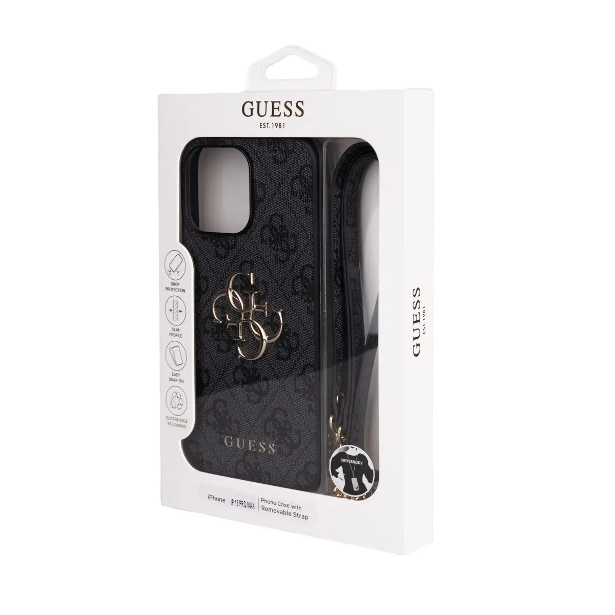 iPhone 15 Pro Max PU Deri Çapraz Askılı Kılıf - Guess 4G Metal Logo