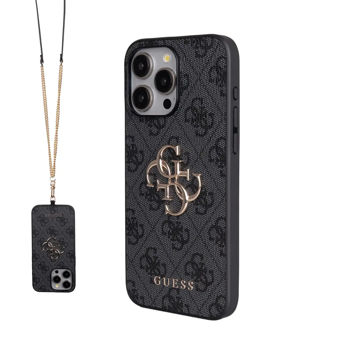 iPhone 15 Pro Max PU Deri Çapraz Askılı Kılıf - Guess 4G Metal Logo