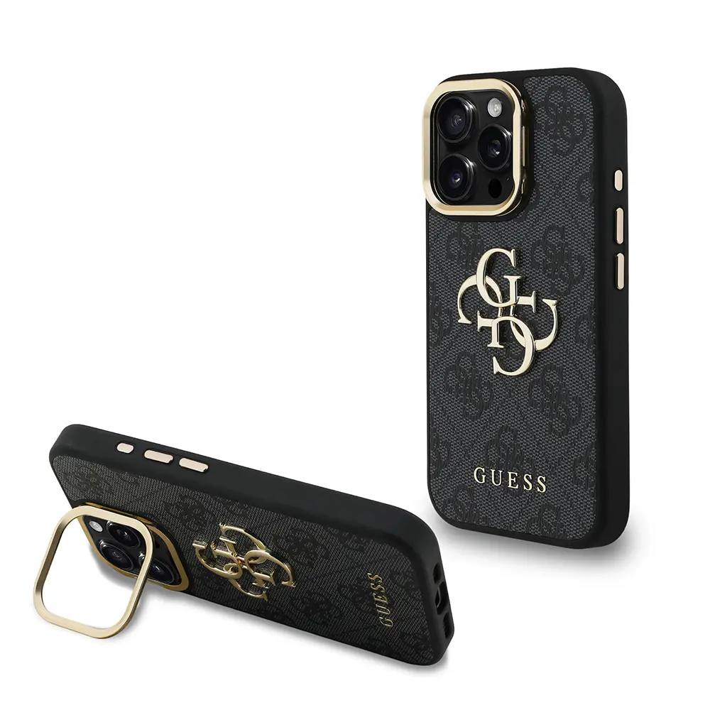 iPhone 15 Pro Max Kamera Standlı PU Deri Kılıf - Guess 4G