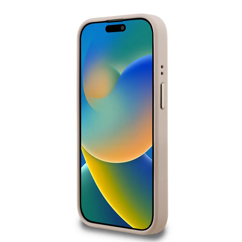 iPhone 15 Pro Max Kamera Standlı PU Deri Kılıf - Guess Taşlı Üçgen Logo