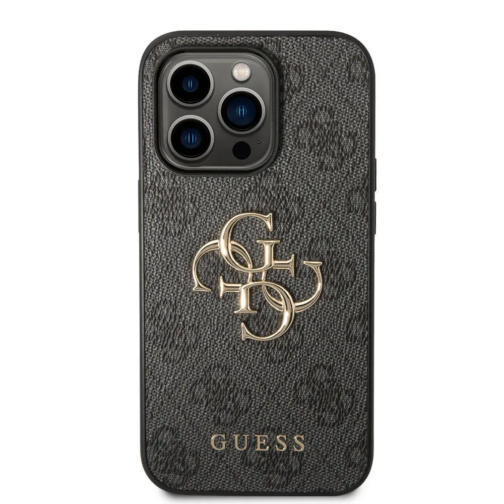 iPhone 15 Pro Max Desenli PU Deri Kılıf - Guess 4G Metal Logo