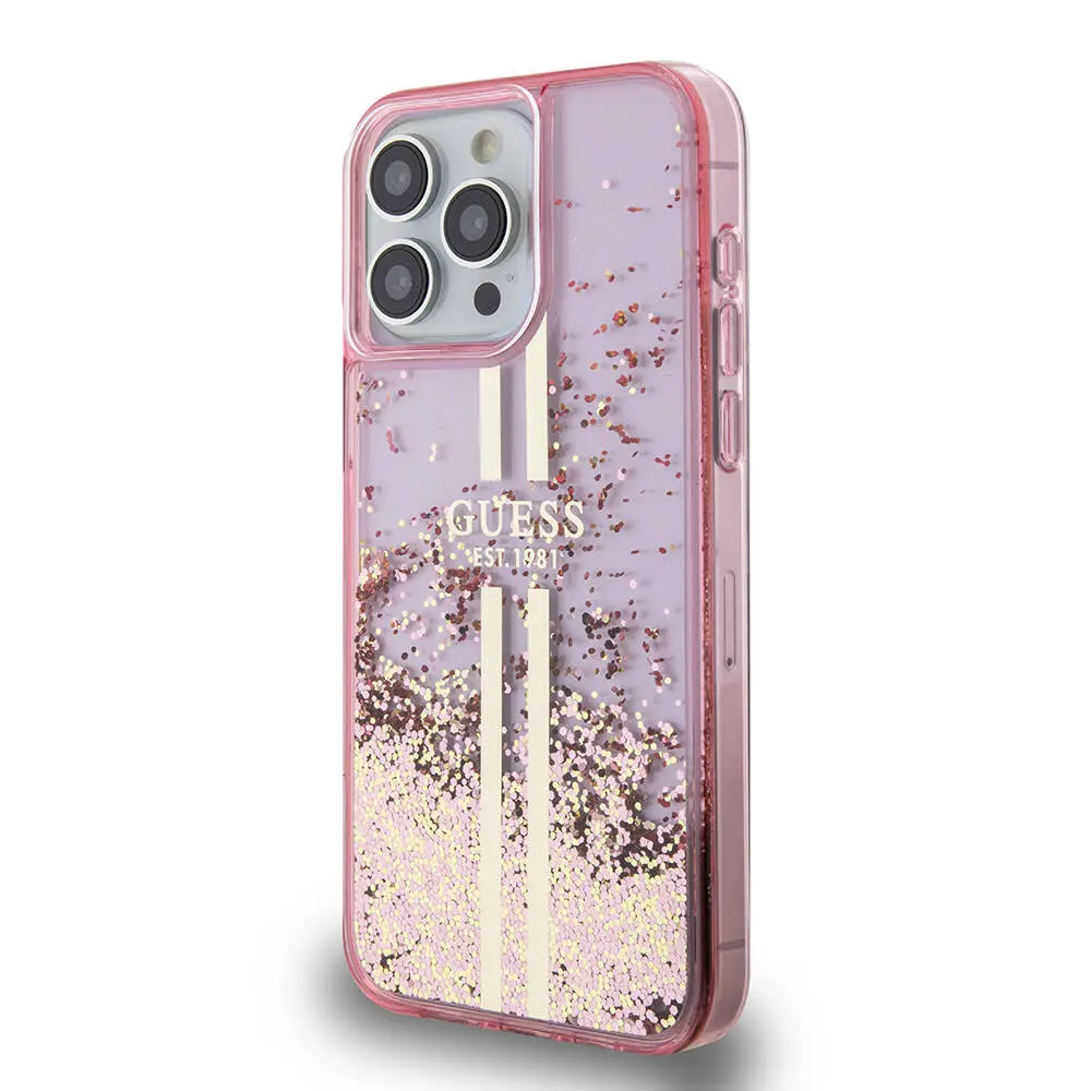 iPhone 15 Pro Max Şeffaf Simli Kılıf - Guess Lisanslı Altın Çizgili