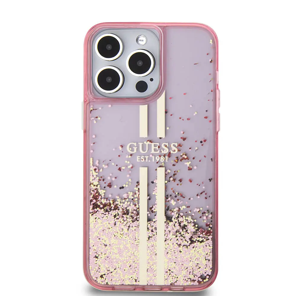 iPhone 15 Pro Max Şeffaf Simli Kılıf - Guess Lisanslı Altın Çizgili
