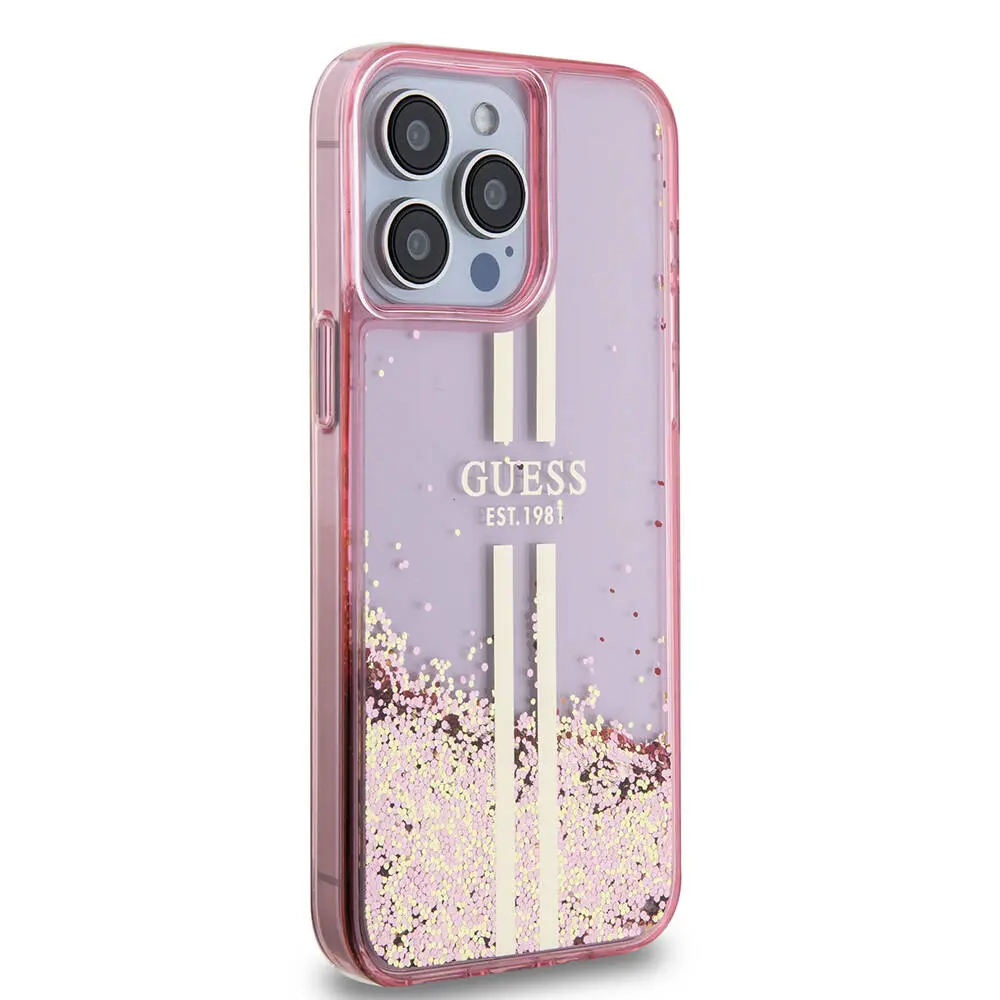 iPhone 15 Pro Max Şeffaf Simli Kılıf - Guess Lisanslı Altın Çizgili