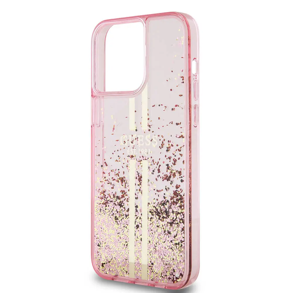iPhone 15 Pro Max Şeffaf Simli Kılıf - Guess Lisanslı Altın Çizgili