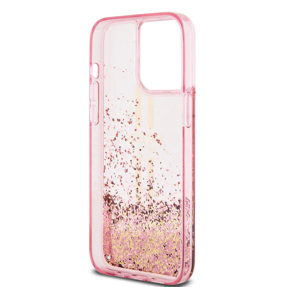 iPhone 15 Pro Max Şeffaf Simli Kılıf - Guess Lisanslı Altın Çizgili