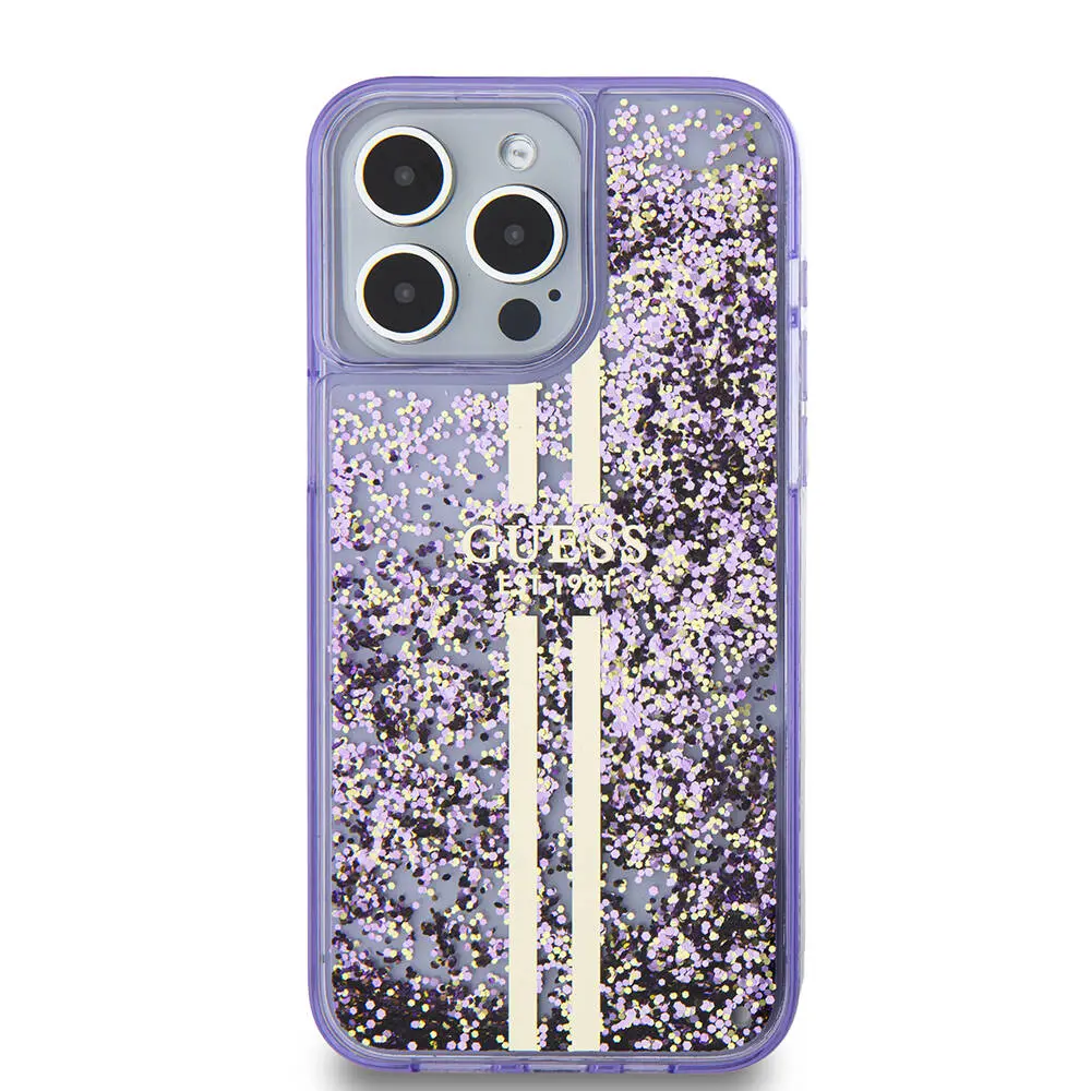 iPhone 15 Pro Max Şeffaf Simli Kılıf - Guess Lisanslı Altın Çizgili