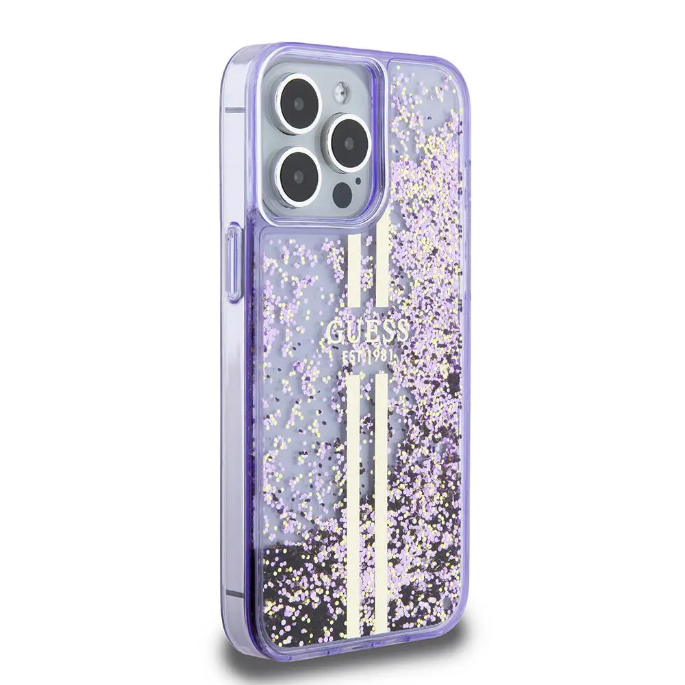 iPhone 15 Pro Max Şeffaf Simli Kılıf - Guess Lisanslı Altın Çizgili