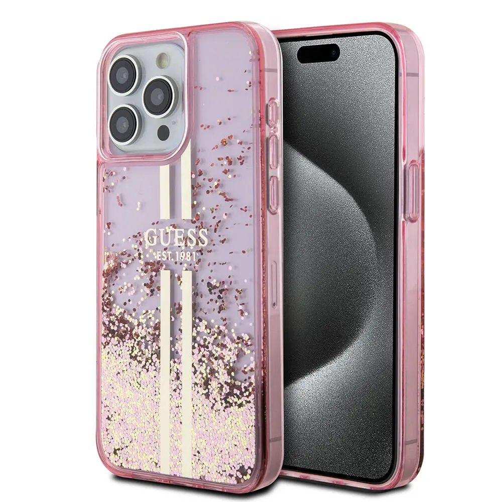 iPhone 15 Pro Max Şeffaf Simli Kılıf - Guess Lisanslı Altın Çizgili