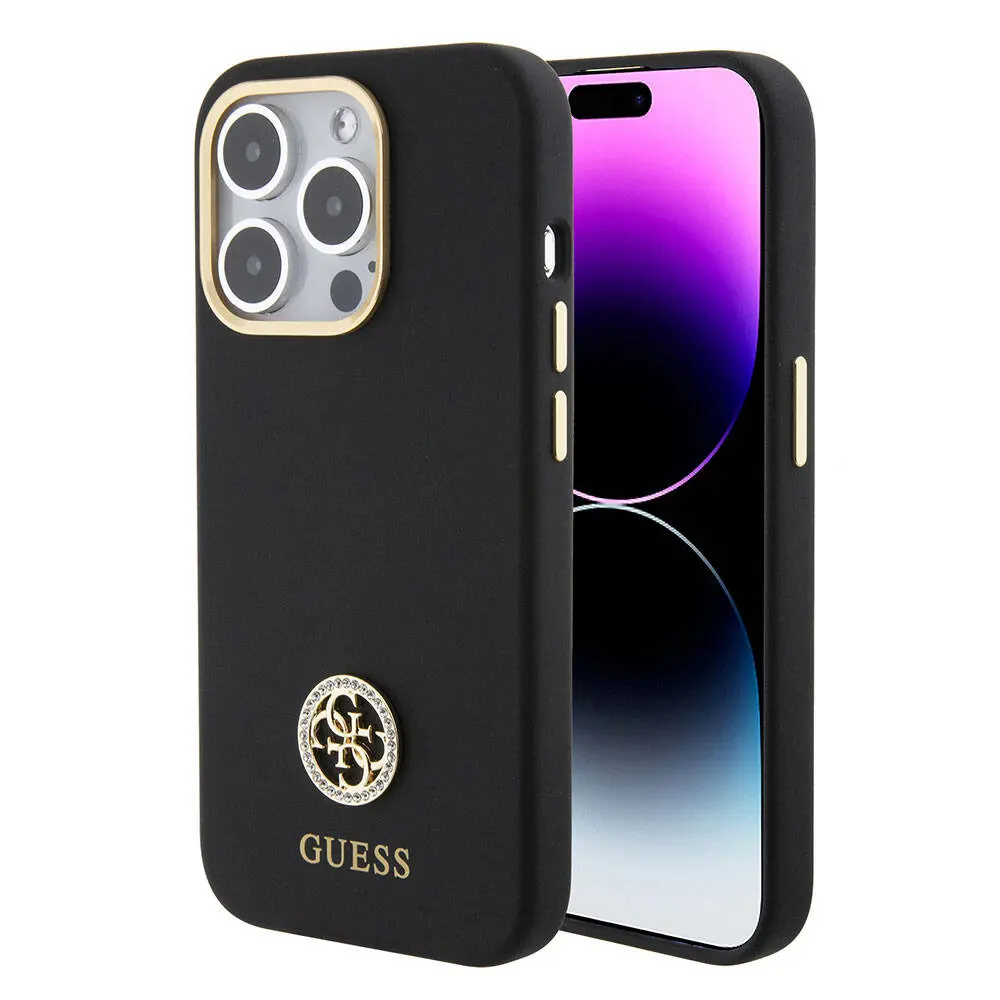iPhone 15 Pro Max Silikon Kılıf, Metal Kamera Çerçeveli - Guess 4G Logolu
