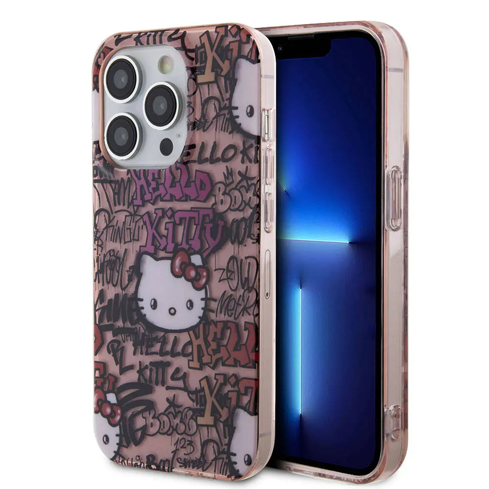 iPhone 15 Pro Max Hello Kitty Lisanslı Kılıf, İkonik Logolu Graffiti Tasarım