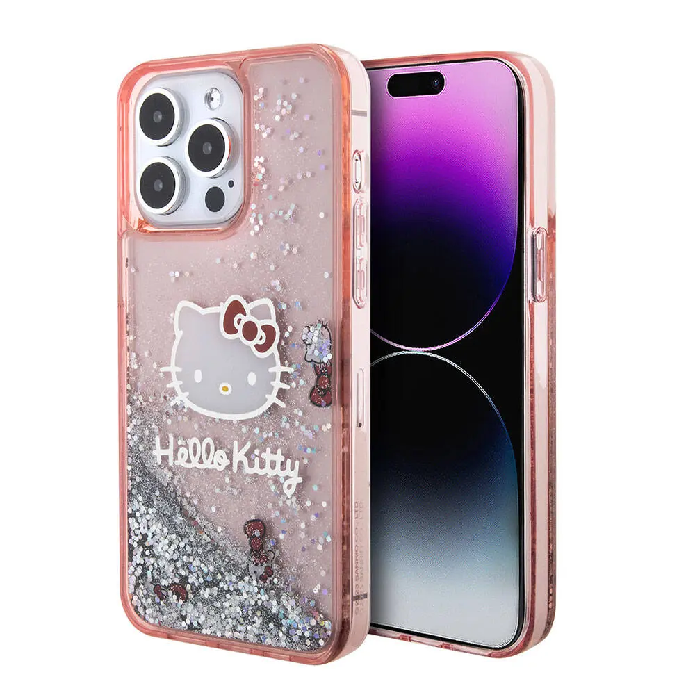 iPhone 15 Pro Max Sıvılı Glitter Kılıf - Hello Kitty Lisanslı