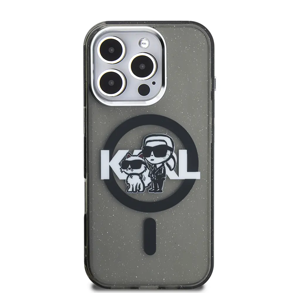 iPhone 15 Pro Max Kılıf, Parlayan Simli Karl & Choupette Logo - Karl Lagerfeld