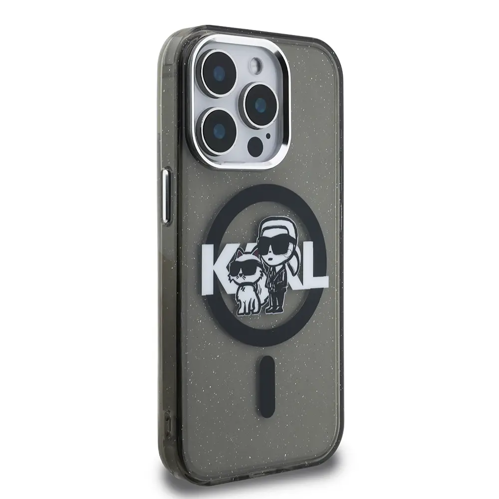 iPhone 15 Pro Max Kılıf, Parlayan Simli Karl & Choupette Logo - Karl Lagerfeld