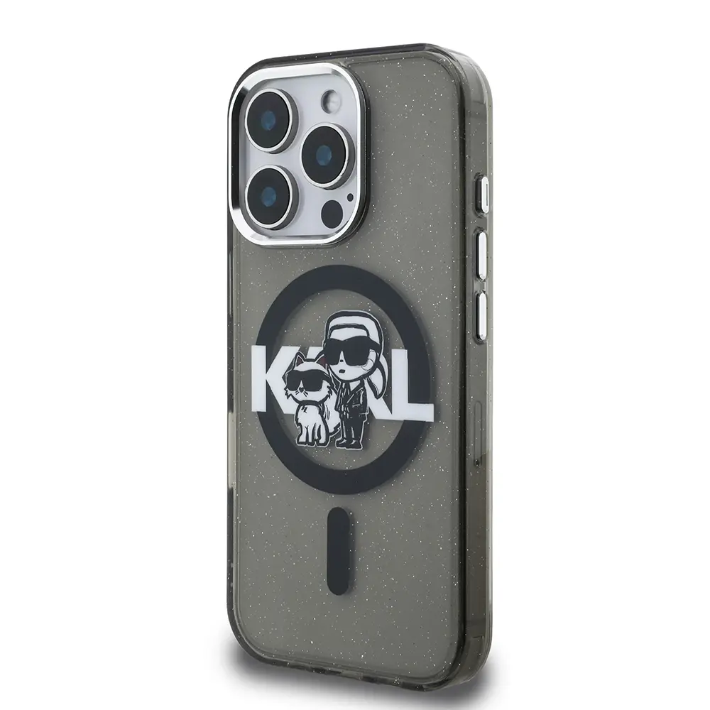 iPhone 15 Pro Max Kılıf, Parlayan Simli Karl & Choupette Logo - Karl Lagerfeld