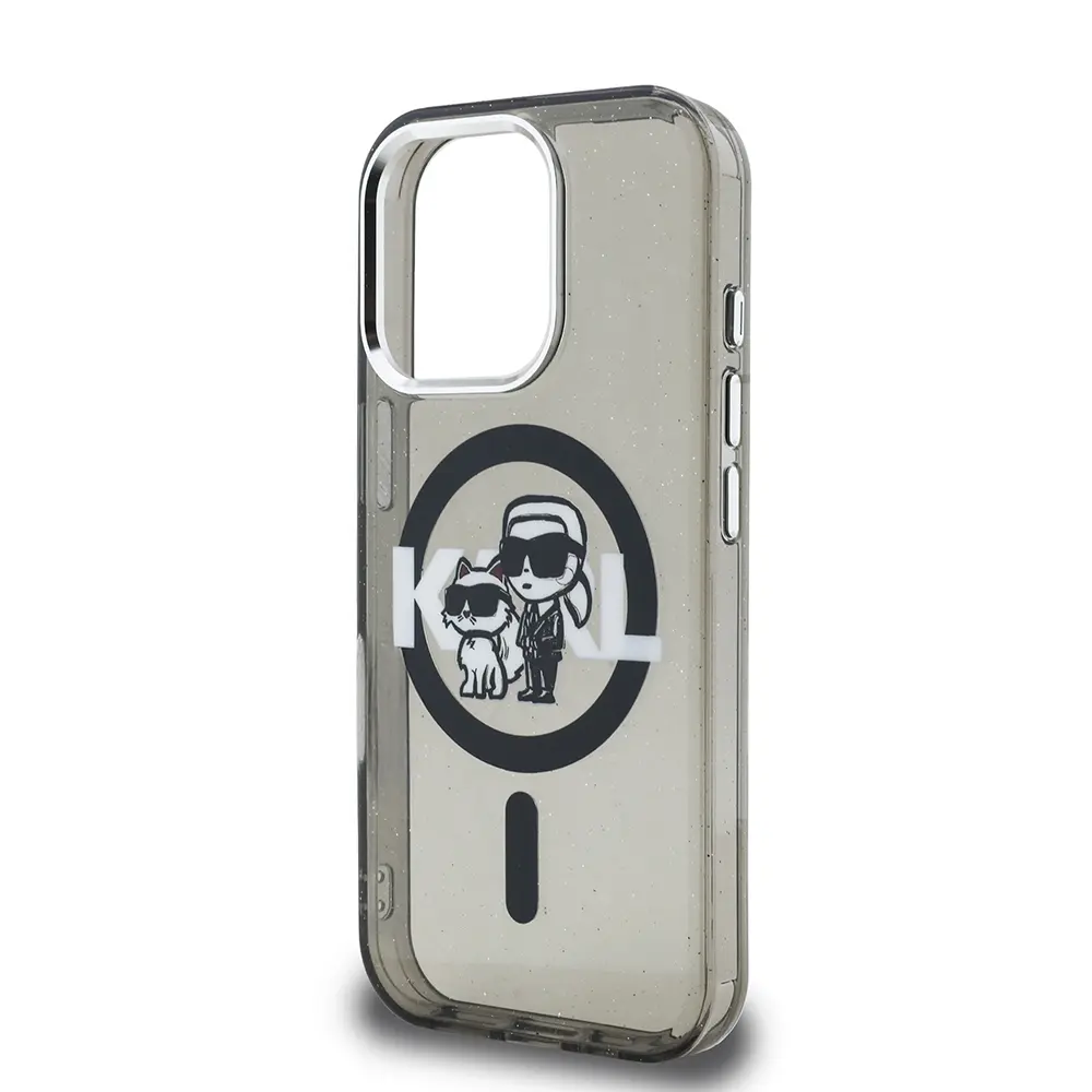 iPhone 15 Pro Max Kılıf, Parlayan Simli Karl & Choupette Logo - Karl Lagerfeld