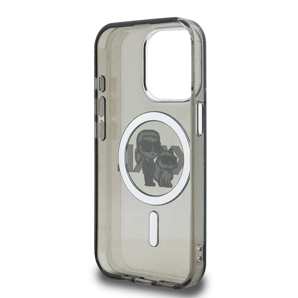 iPhone 15 Pro Max Kılıf, Parlayan Simli Karl & Choupette Logo - Karl Lagerfeld