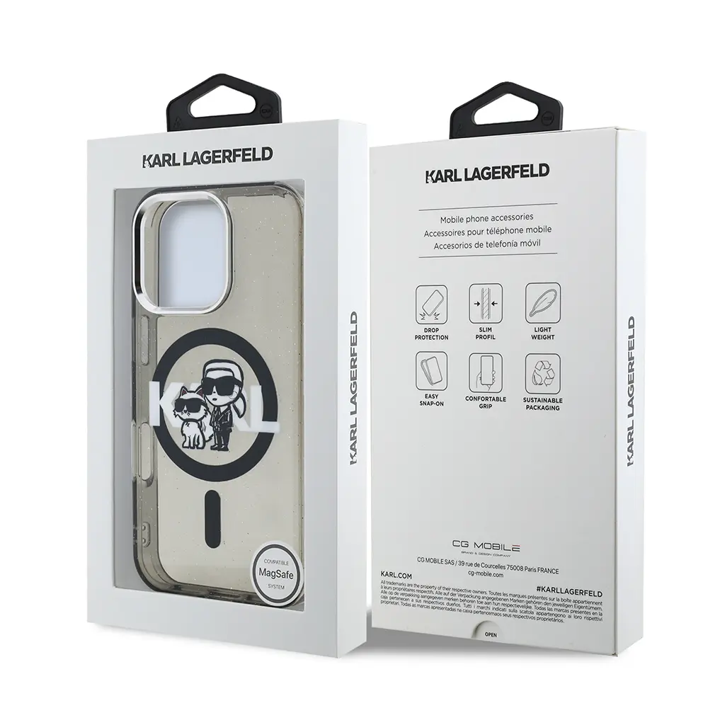 iPhone 15 Pro Max Kılıf, Parlayan Simli Karl & Choupette Logo - Karl Lagerfeld