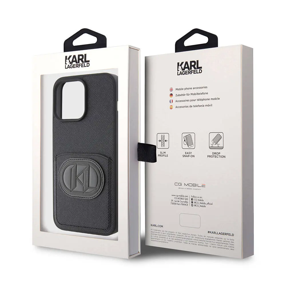 iPhone 15 Pro Max Kartlıklı Saffiano Kılıf - Karl Lagerfeld K&L Patch