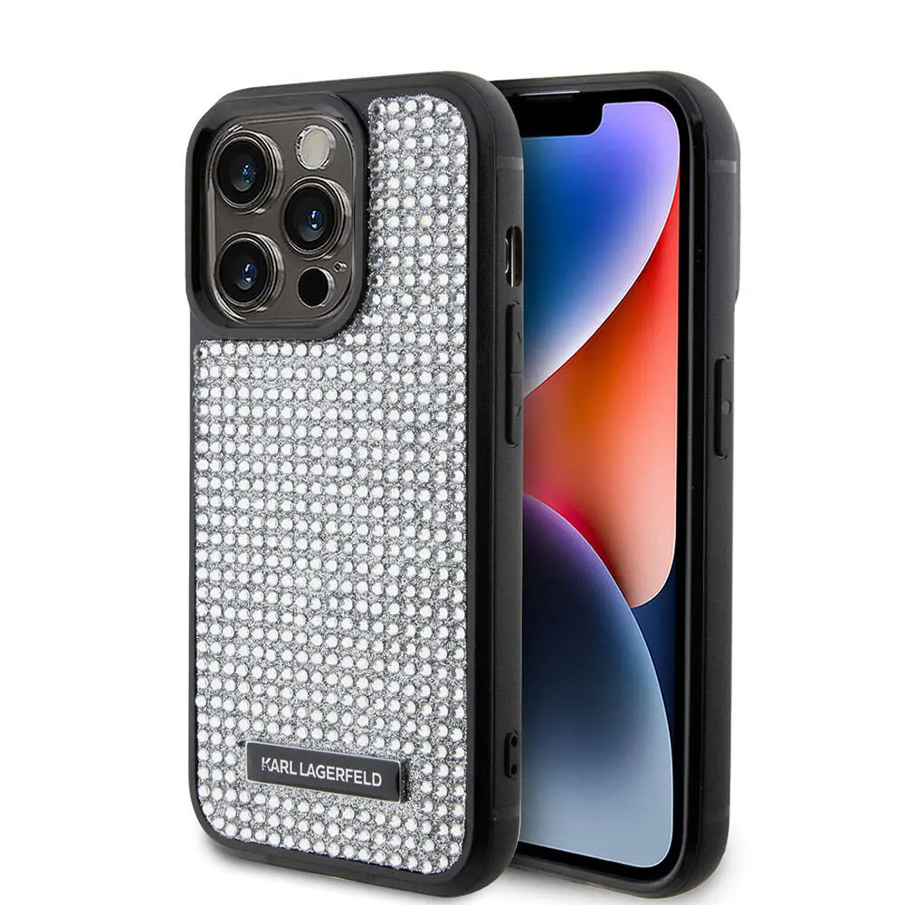 iPhone 15 Pro Max Taşlı Metal Logo Kılıf - Karl Lagerfeld Lisanslı